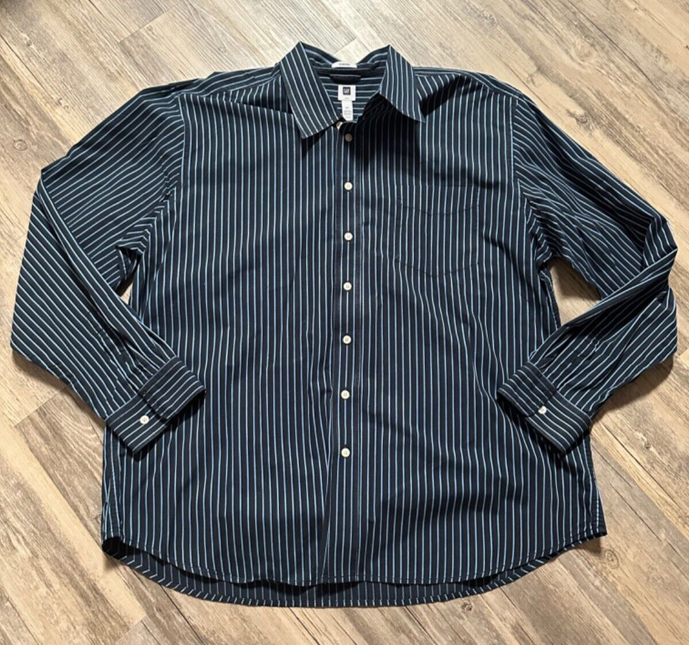 Gap Shirt Classic Blue Stripe Long Sleeve Button Up Cotton Mens XXL